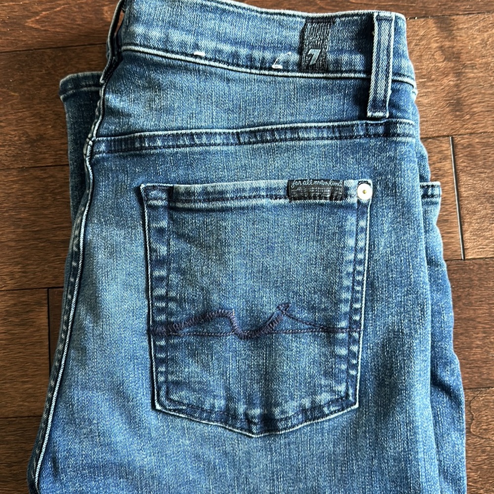 7 For All Mankind High Rise Waist Skinny Jeans 28 Button Fly - Picture 9 of 9
